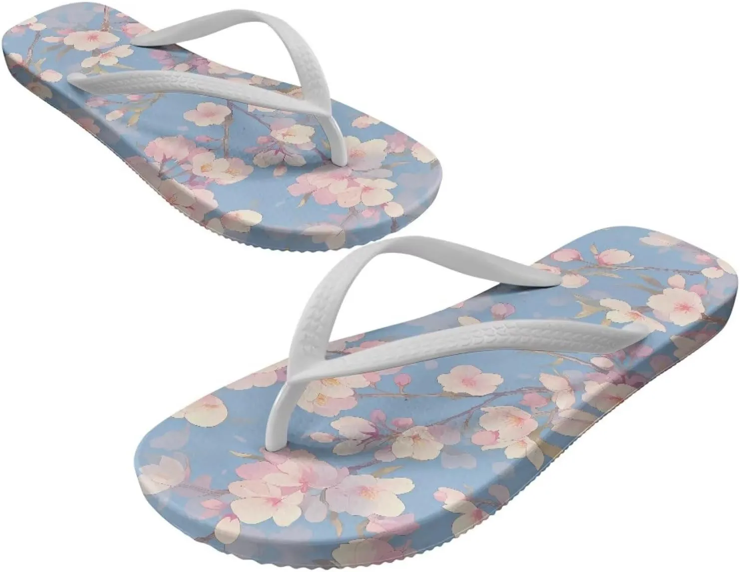 GOSTONG Women's Flip Flops Non-Slip Lightweight Sandals for Beach Pool Party Comfort Summer Sandals Teen Girls White Strap Size 5-9