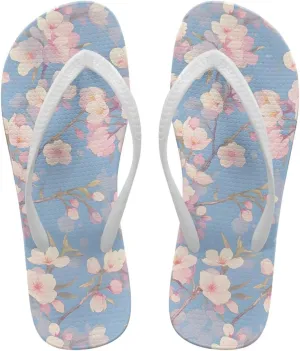 GOSTONG Women's Flip Flops Non-Slip Lightweight Sandals for Beach Pool Party Comfort Summer Sandals Teen Girls White Strap Size 5-9