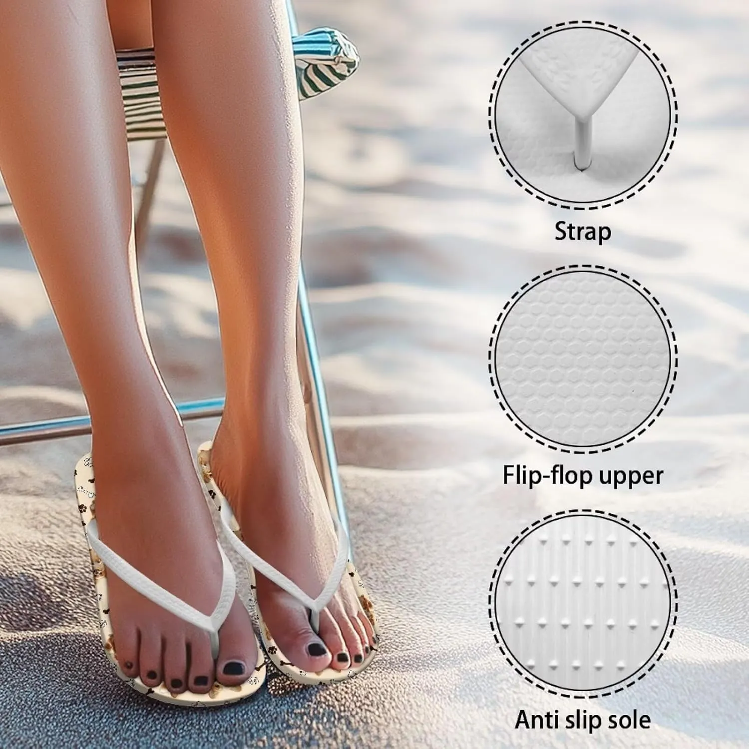 GOSTONG Women's Flip Flops Non-Slip Lightweight Sandals for Beach Pool Party Comfort Summer Sandals Teen Girls White Strap Size 5-9