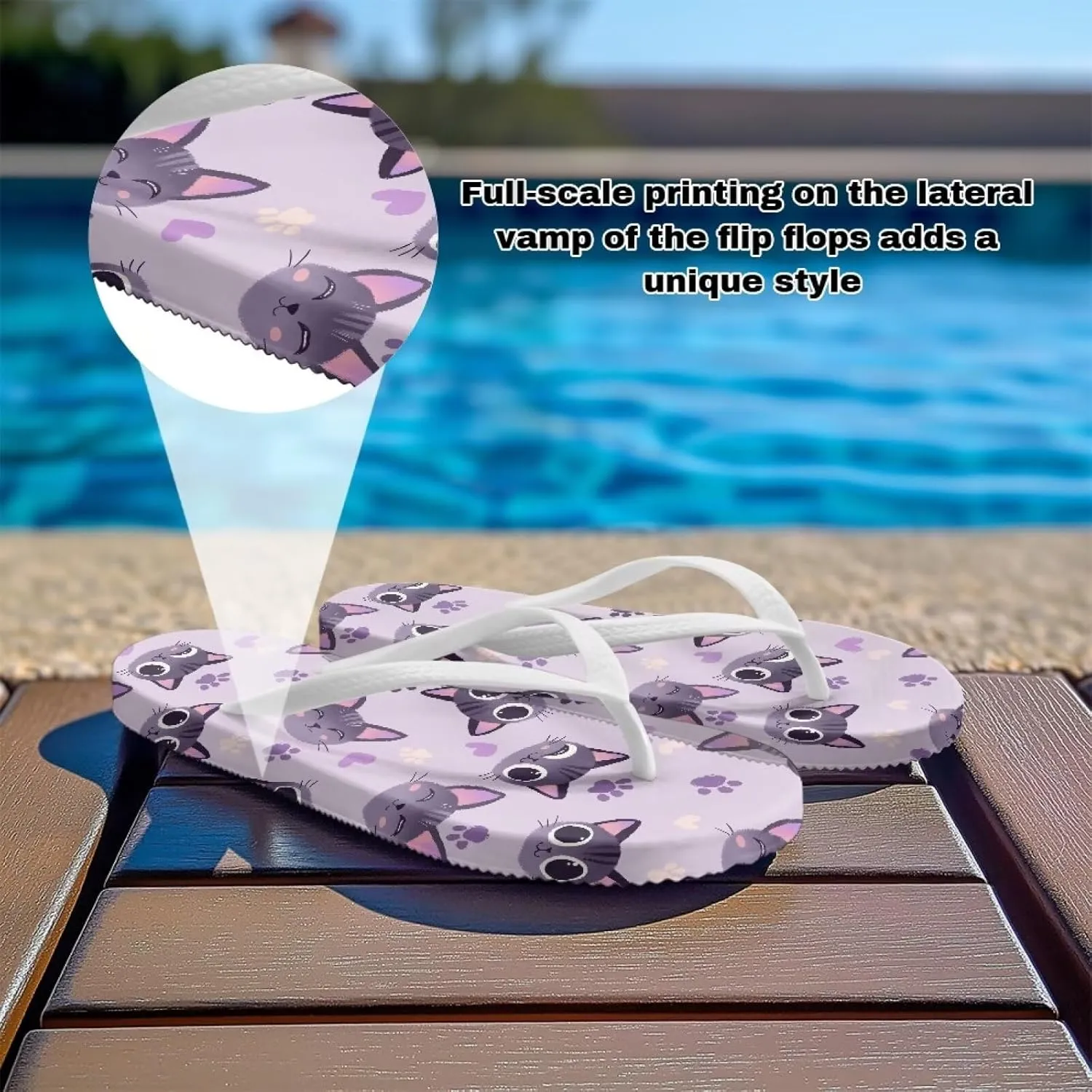 GOSTONG Women's Flip Flops Non-Slip Lightweight Sandals for Beach Pool Party Comfort Summer Sandals Teen Girls White Strap Size 5-9