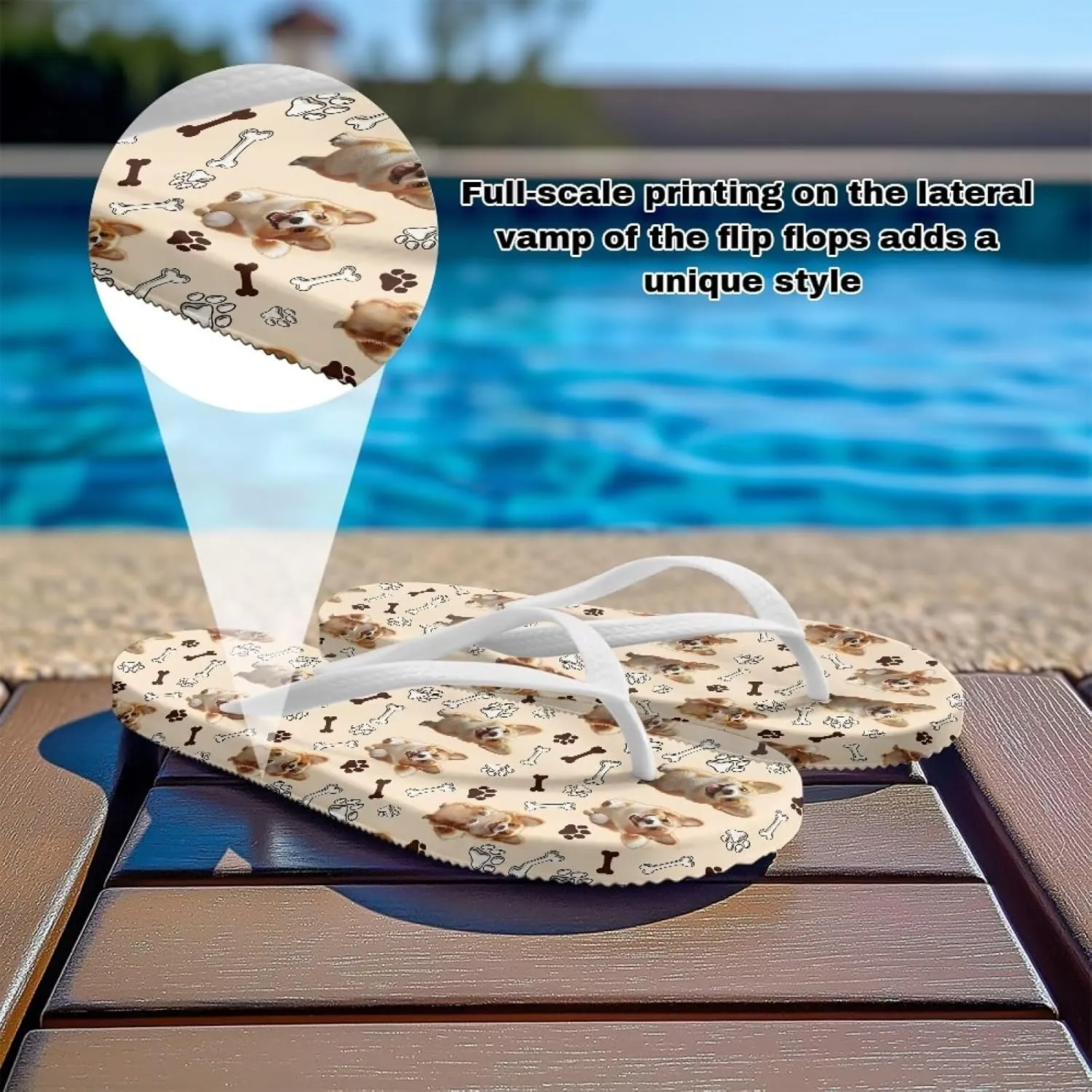 GOSTONG Women's Flip Flops Non-Slip Lightweight Sandals for Beach Pool Party Comfort Summer Sandals Teen Girls White Strap Size 5-9