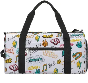 Graffiti in Pop Art Style with Text Fitness Large Gym Bag for Unisex with Shoe Compartment & Wet Pocket