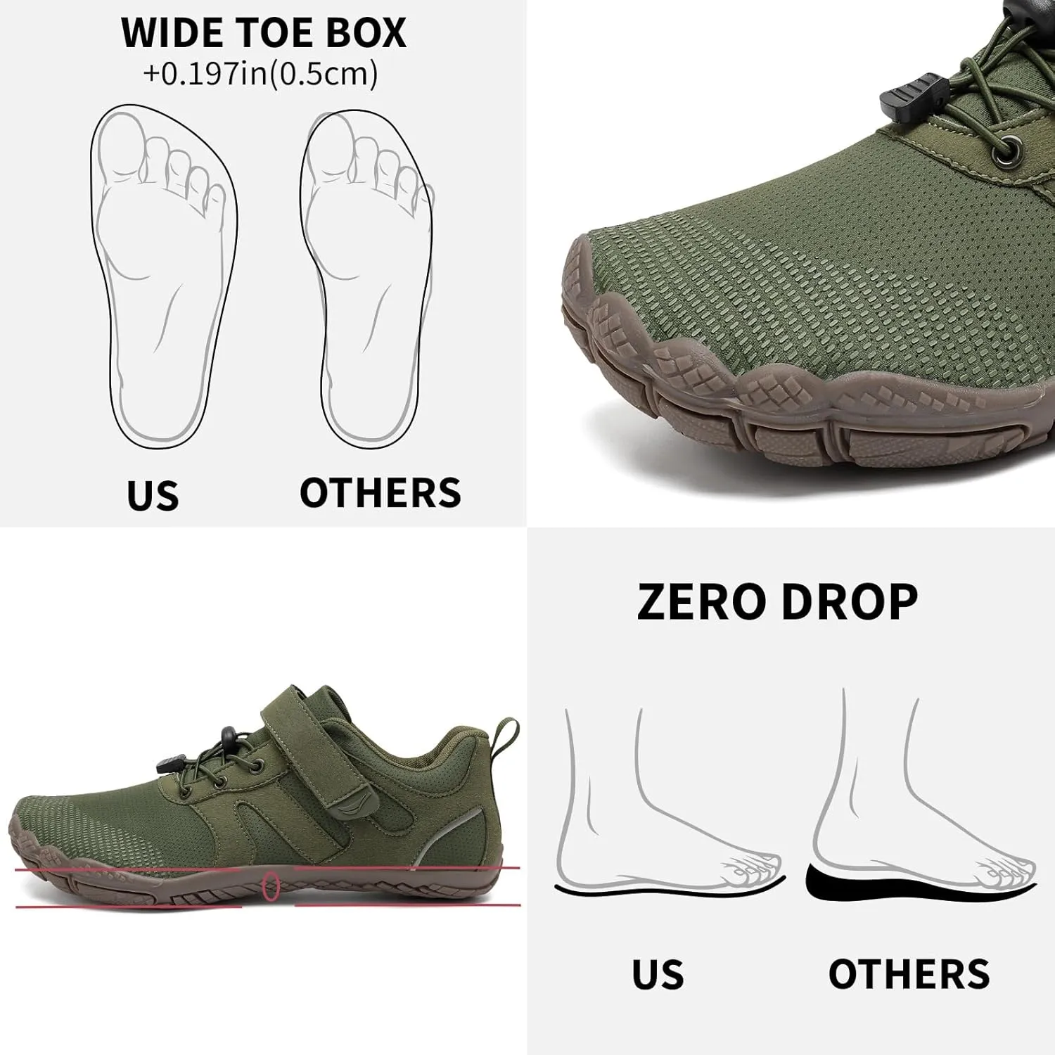 Grand Attack Barefoot Shoes Men Wide Toe Box Zero Drop Men's Trail Running Cross-Trainer Wrestling Boxing Weightlifting Walking Shoes