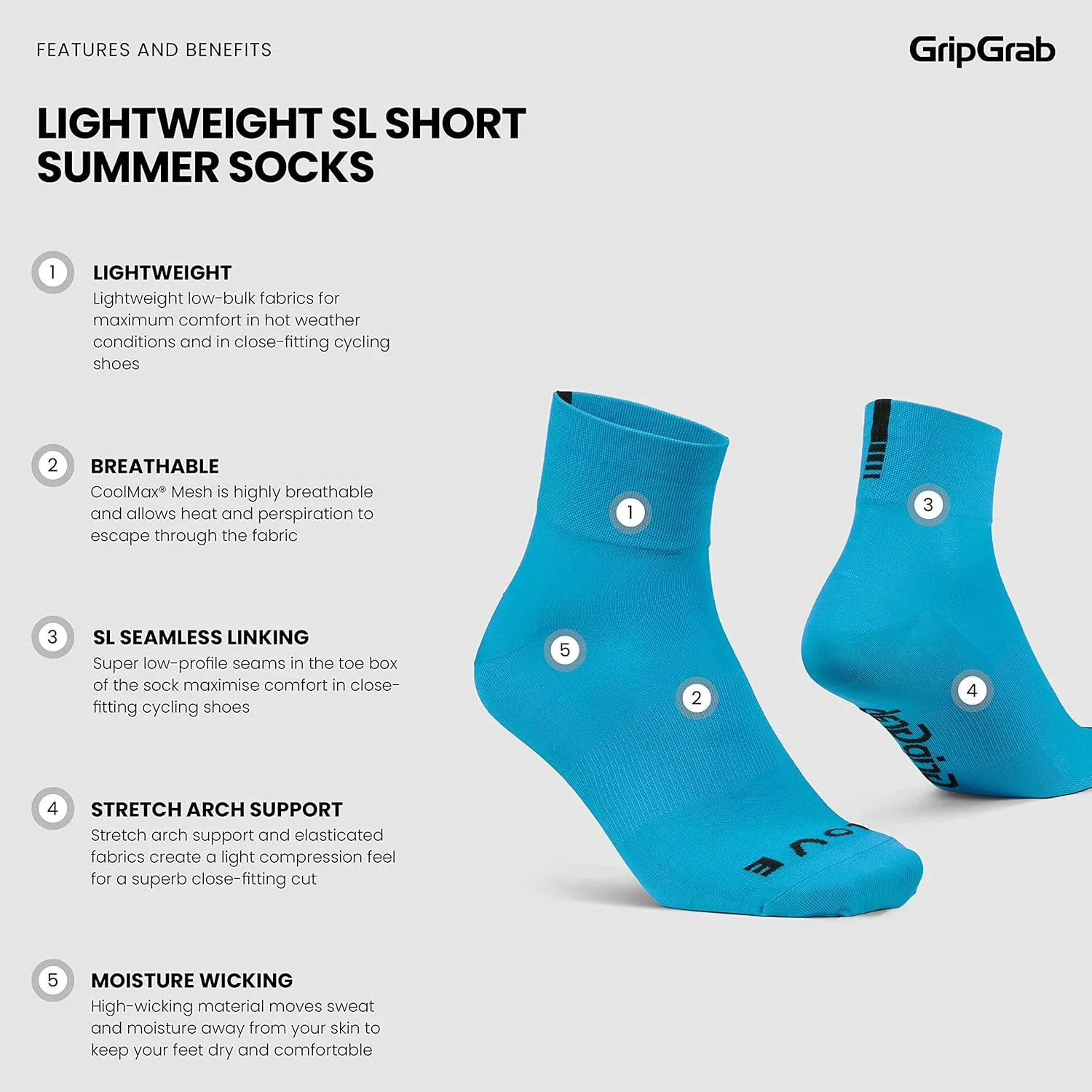 GripGrab Lightweight SL Performance Summer Cycling Socks Eyecatching 2 Lengths Road Mountain Gravel Bike Indoor Cycling Socks