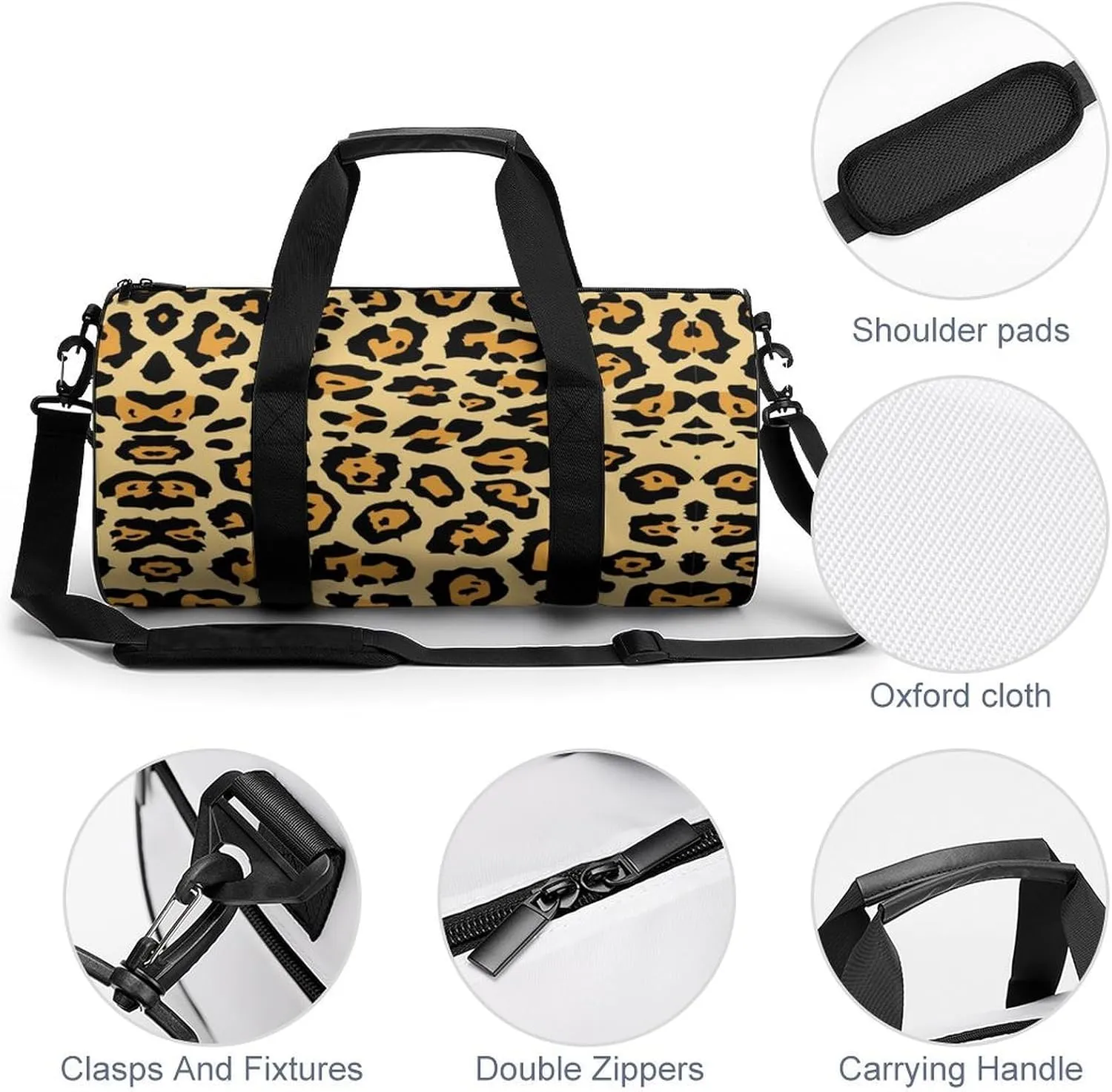 Gym Bag for Men Women Lightweight Sports Duffle Bag with Multiple Compartments Cylindrical Gym Bag for Fitness Travel And Outdoor Activities Ater Resistant Yoga Bag Training Bag Animal-print