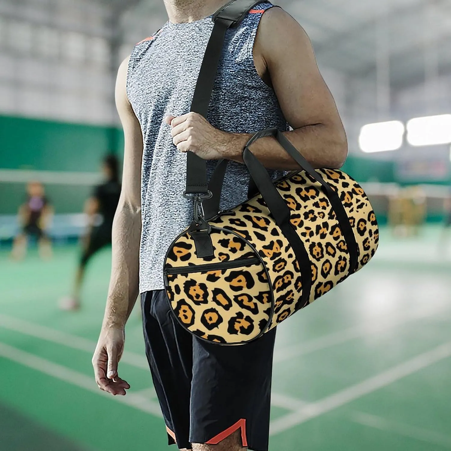 Gym Bag for Men Women Lightweight Sports Duffle Bag with Multiple Compartments Cylindrical Gym Bag for Fitness Travel And Outdoor Activities Ater Resistant Yoga Bag Training Bag Animal-print