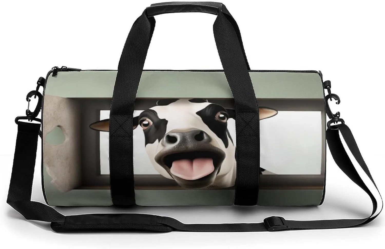 Gym Bag for Men Women Lightweight Sports Duffle Bag with Multiple Compartments Cylindrical Gym Bag for Fitness Travel And Outdoor Activities Ater Resistant Yoga Bag Training Bag Funny Cow