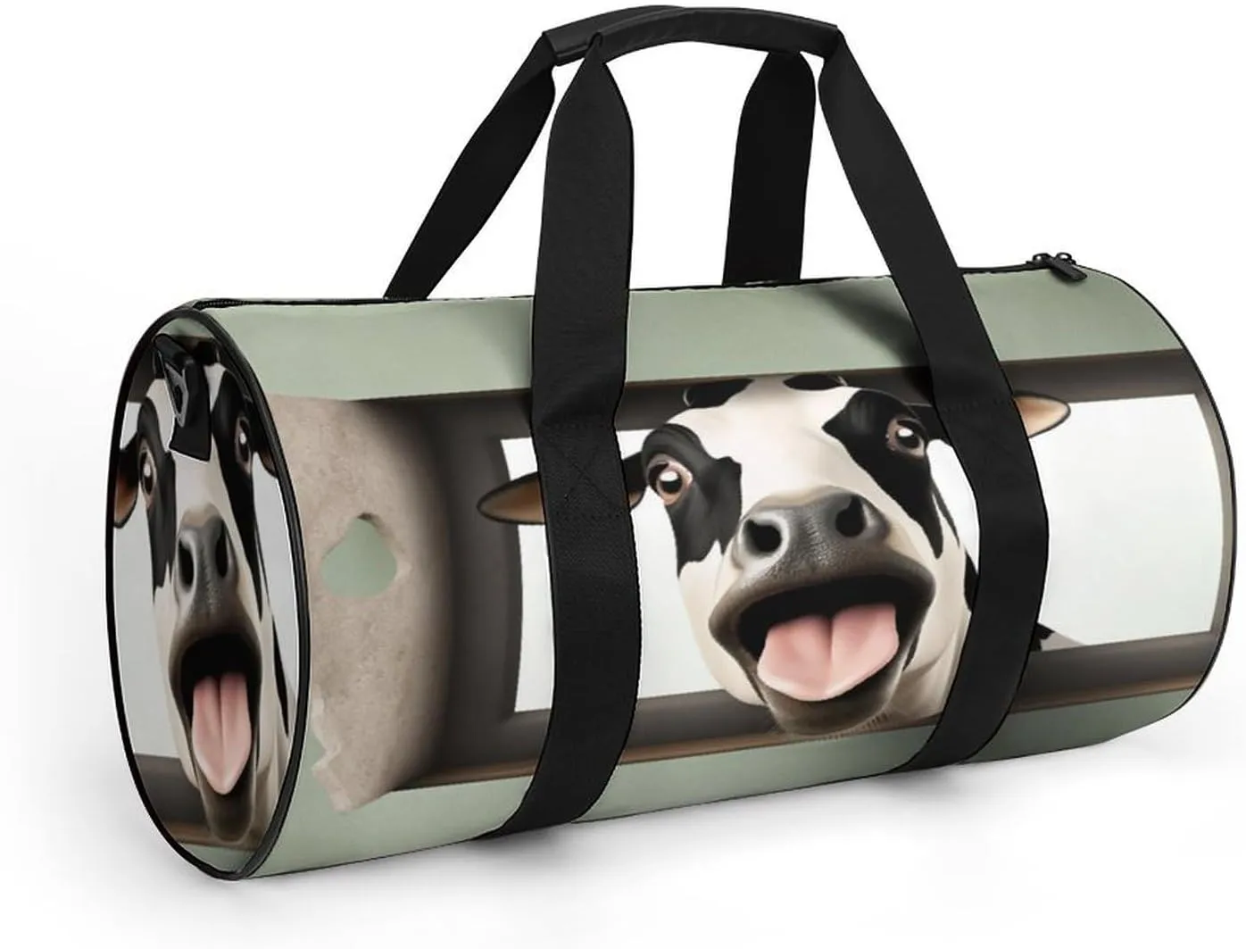 Gym Bag for Men Women Lightweight Sports Duffle Bag with Multiple Compartments Cylindrical Gym Bag for Fitness Travel And Outdoor Activities Ater Resistant Yoga Bag Training Bag Funny Cow
