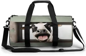 Gym Bag for Men Women Lightweight Sports Duffle Bag with Multiple Compartments Cylindrical Gym Bag for Fitness Travel And Outdoor Activities Ater Resistant Yoga Bag Training Bag Funny Cow