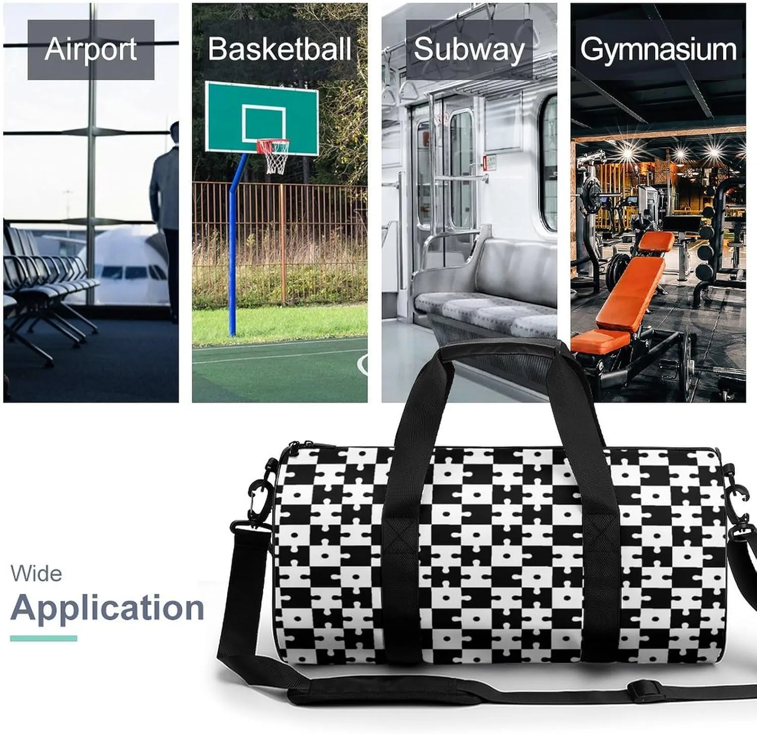 Gym Bag for Men Women Lightweight Sports Duffle Bag with Multiple Compartments Cylindrical Gym Bag for Fitness Travel And Outdoor Activities Ater Resistant Yoga Bag Training Bag Puzzle Blocks