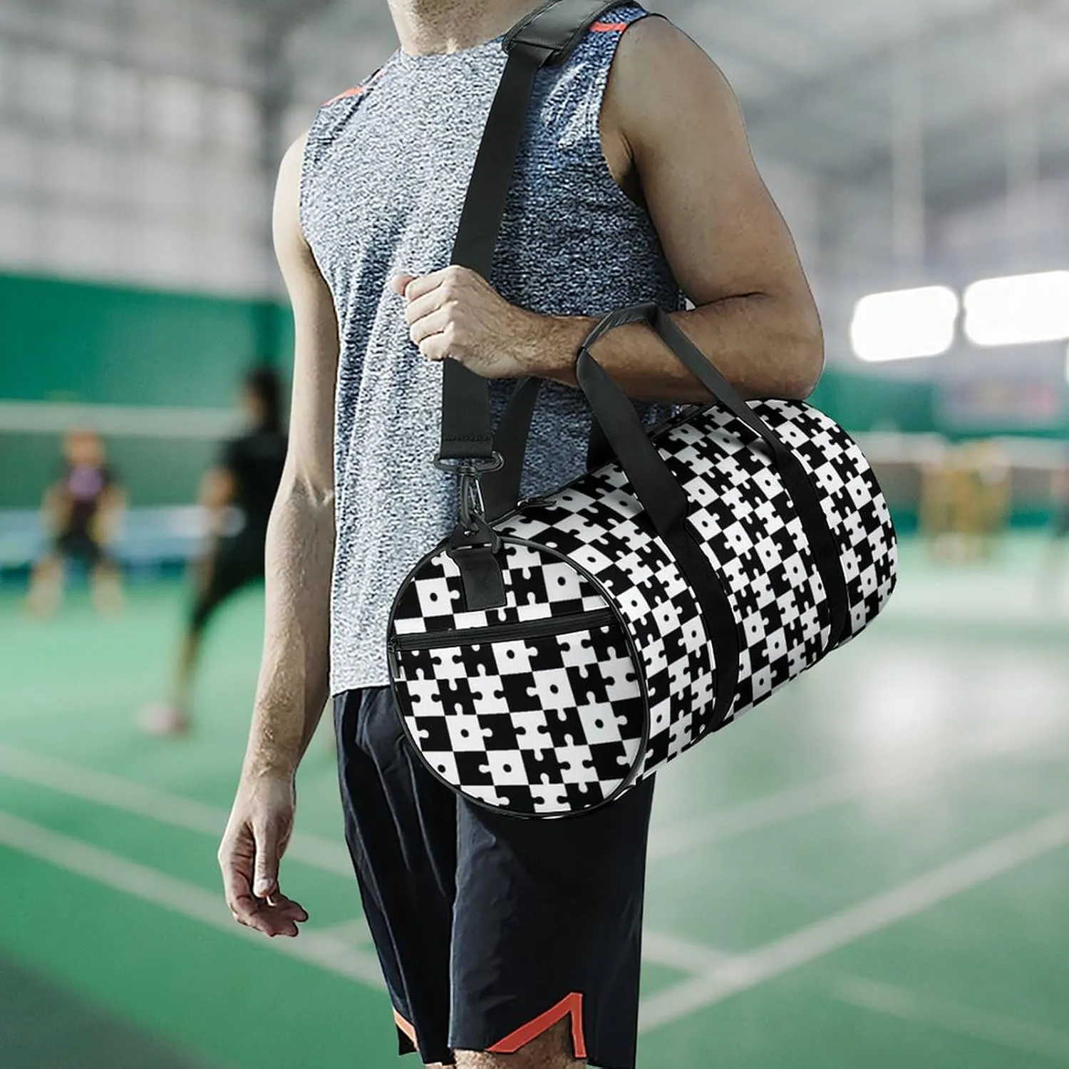 Gym Bag for Men Women Lightweight Sports Duffle Bag with Multiple Compartments Cylindrical Gym Bag for Fitness Travel And Outdoor Activities Ater Resistant Yoga Bag Training Bag Puzzle Blocks
