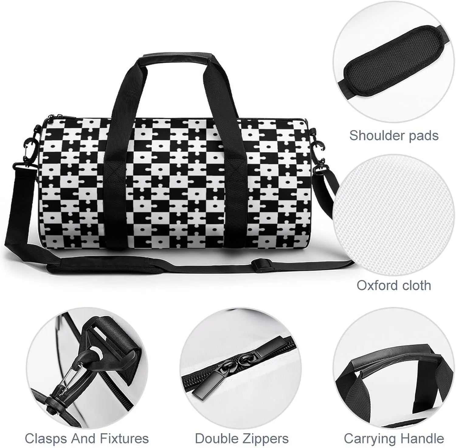 Gym Bag for Men Women Lightweight Sports Duffle Bag with Multiple Compartments Cylindrical Gym Bag for Fitness Travel And Outdoor Activities Ater Resistant Yoga Bag Training Bag Puzzle Blocks