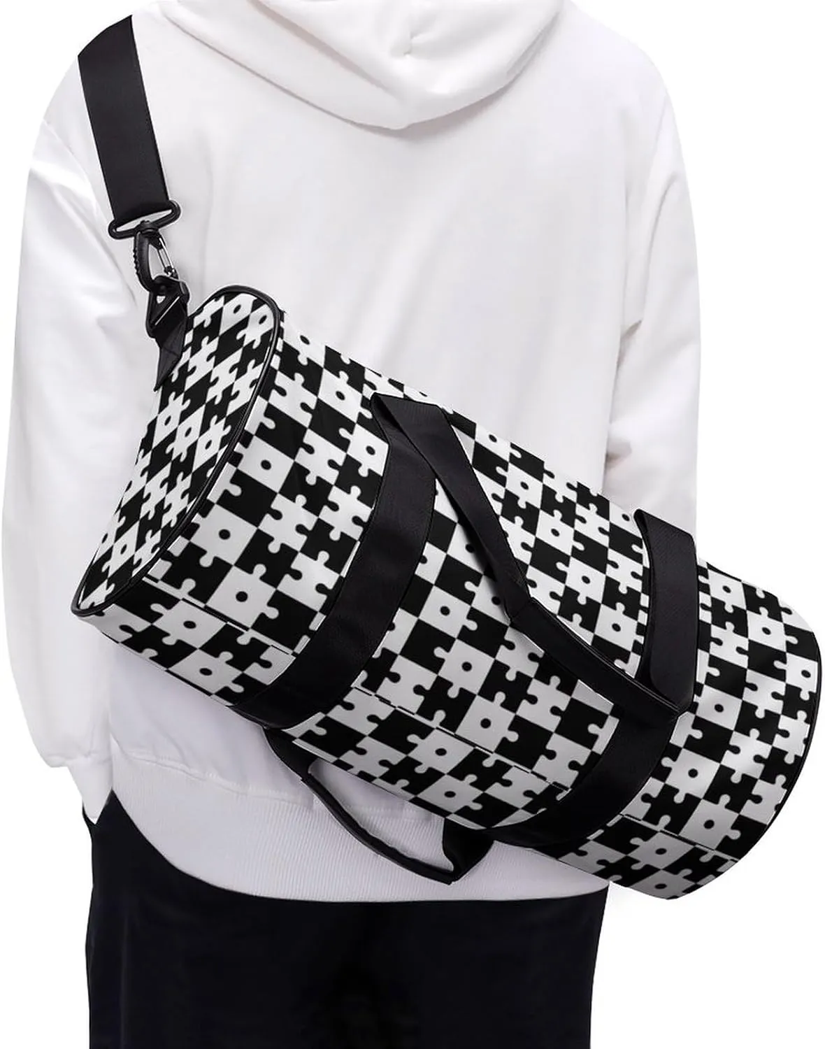 Gym Bag for Men Women Lightweight Sports Duffle Bag with Multiple Compartments Cylindrical Gym Bag for Fitness Travel And Outdoor Activities Ater Resistant Yoga Bag Training Bag Puzzle Blocks