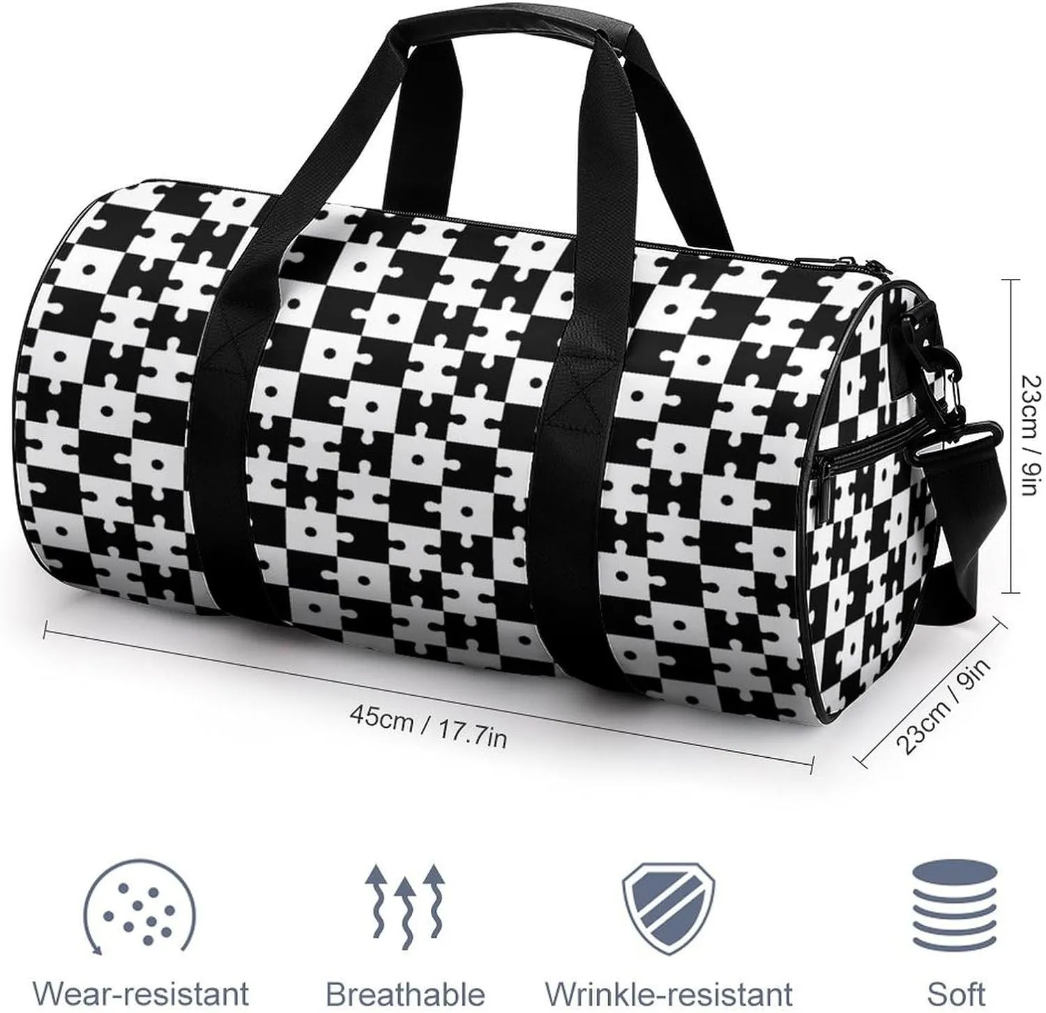 Gym Bag for Men Women Lightweight Sports Duffle Bag with Multiple Compartments Cylindrical Gym Bag for Fitness Travel And Outdoor Activities Ater Resistant Yoga Bag Training Bag Puzzle Blocks