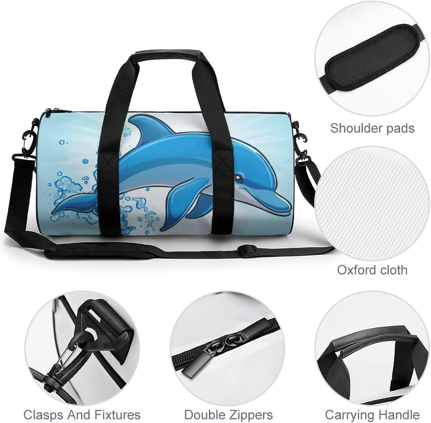 Gym Bag for Men Women Lightweight Sports Duffle Bag with Multiple Compartments Cylindrical Gym Bag for Fitness Travel And Outdoor Activities Ater Resistant Yoga Bag Training Bag Splashing Dolphin