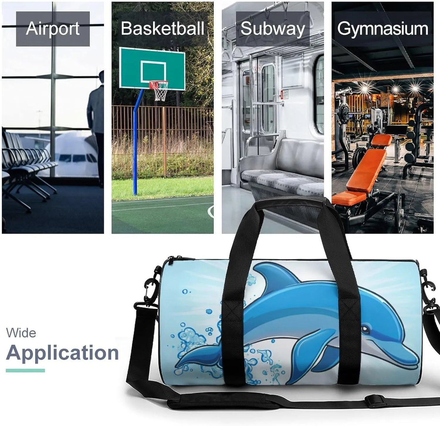 Gym Bag for Men Women Lightweight Sports Duffle Bag with Multiple Compartments Cylindrical Gym Bag for Fitness Travel And Outdoor Activities Ater Resistant Yoga Bag Training Bag Splashing Dolphin