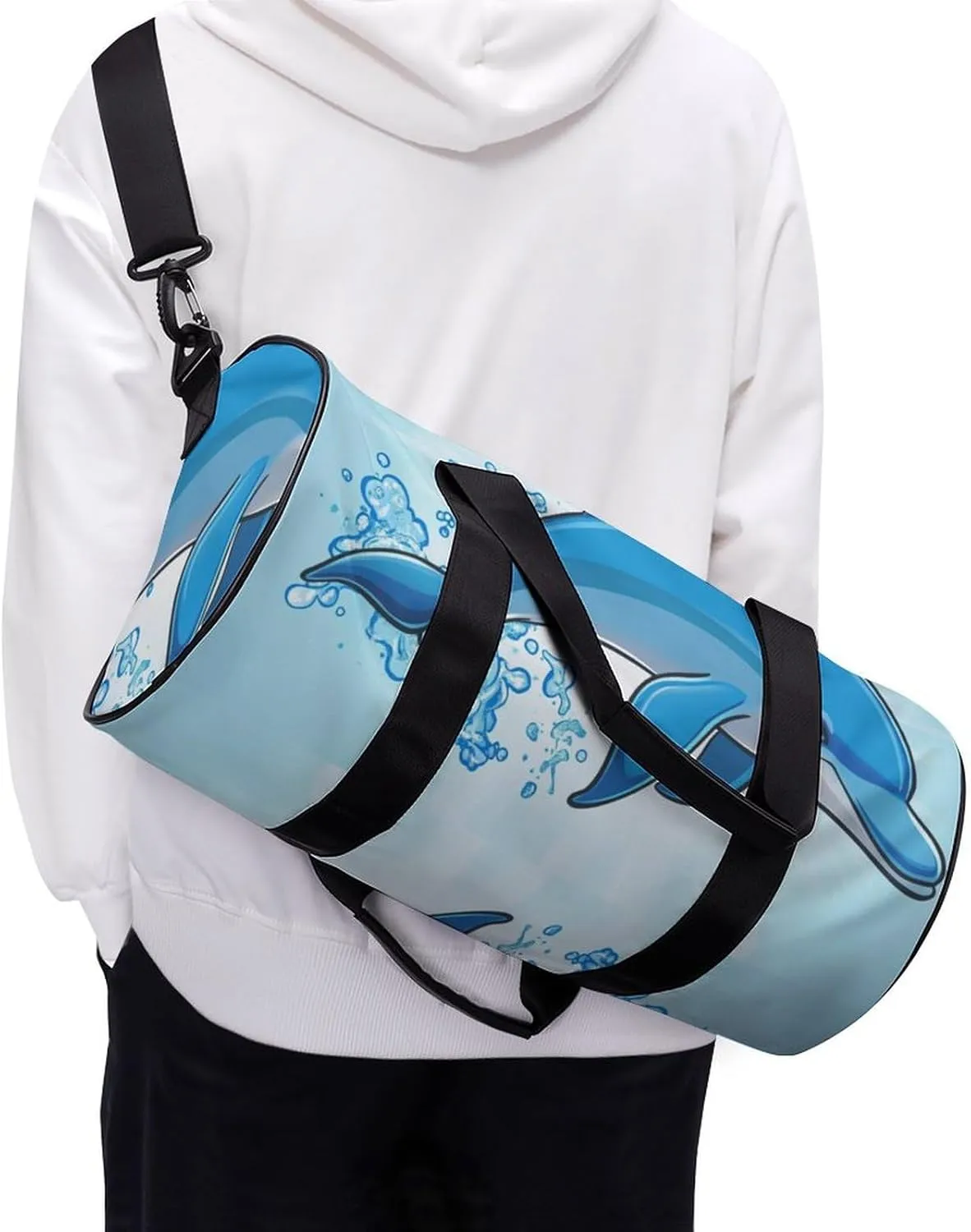 Gym Bag for Men Women Lightweight Sports Duffle Bag with Multiple Compartments Cylindrical Gym Bag for Fitness Travel And Outdoor Activities Ater Resistant Yoga Bag Training Bag Splashing Dolphin