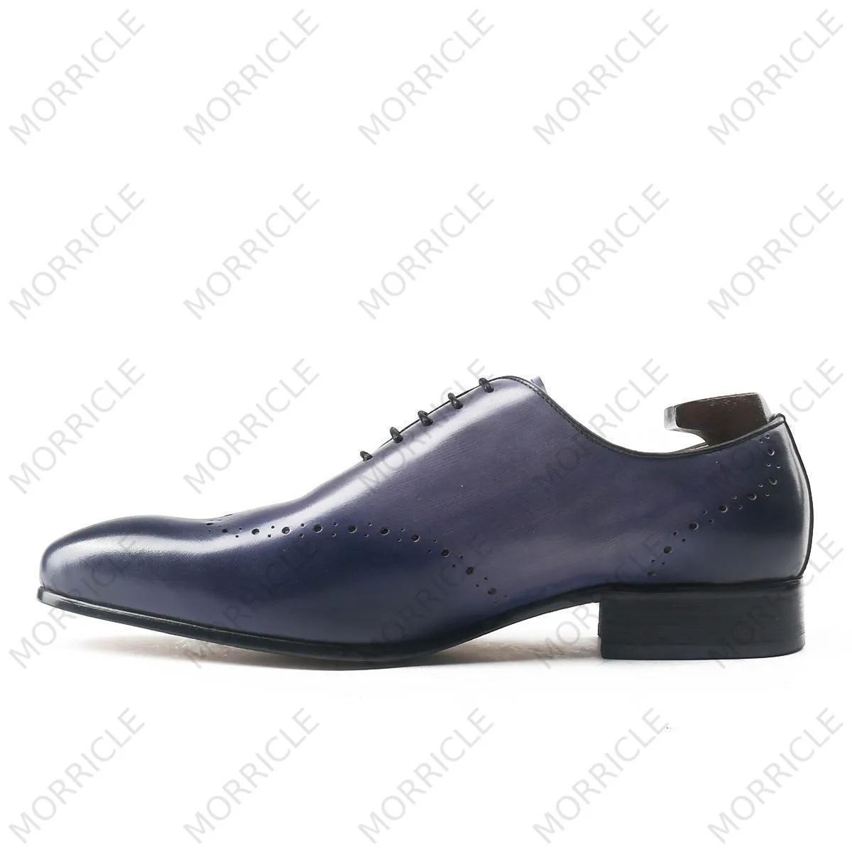 Hand-Painted Light Indigo Burnished Oxford Shoes
