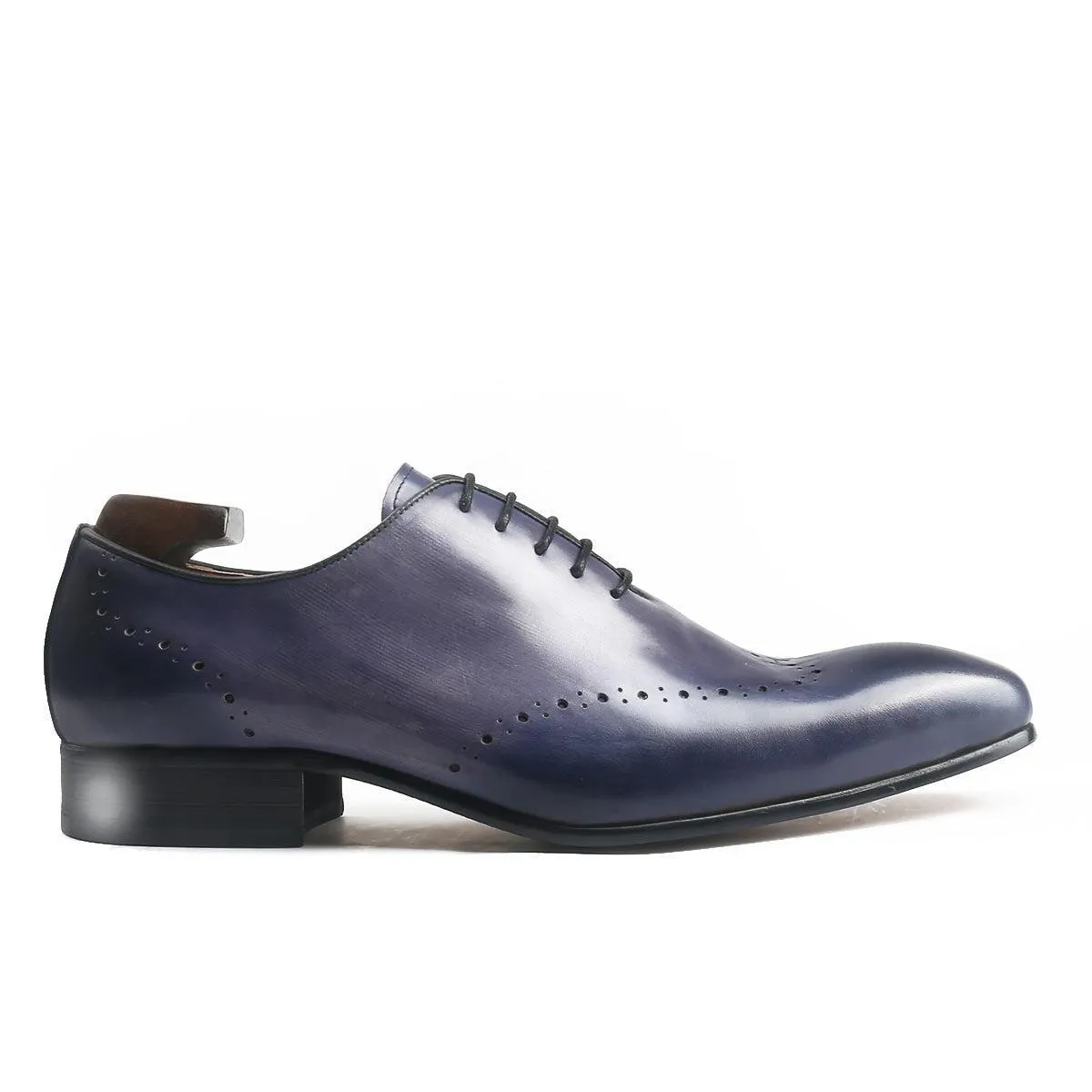 Hand-Painted Light Indigo Burnished Oxford Shoes