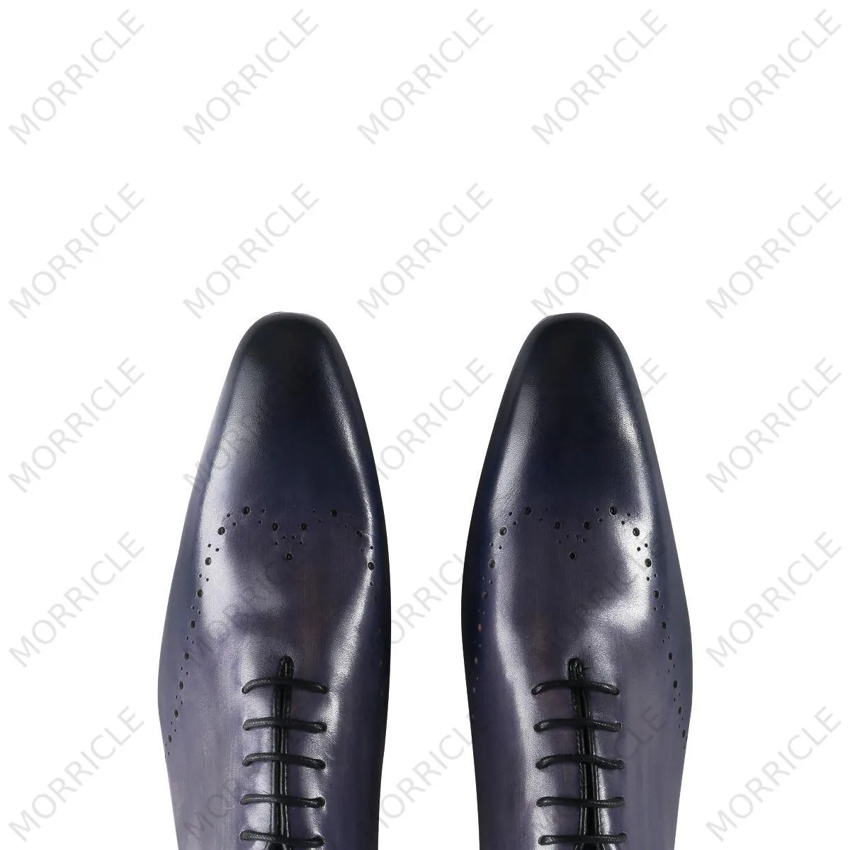 Hand-Painted Light Indigo Burnished Oxford Shoes