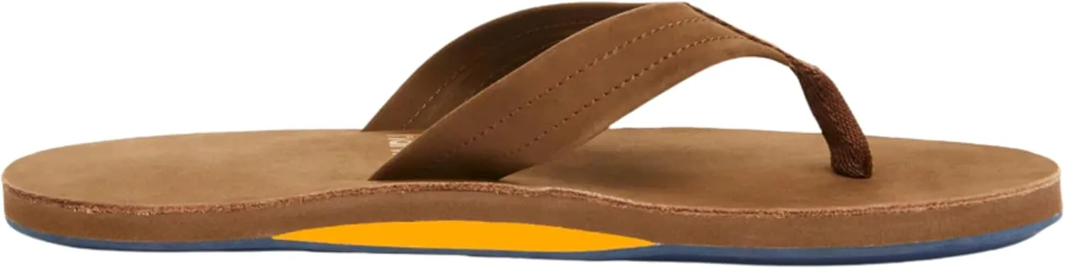 Hari Mari- Fields- Men's Nubuck Leather Flip Flops with Colorful Outsole- No Break Ins, Firm Arch Support, Soft Squeeze Eva Midsole and Beveled Edge to Reduce Tripping