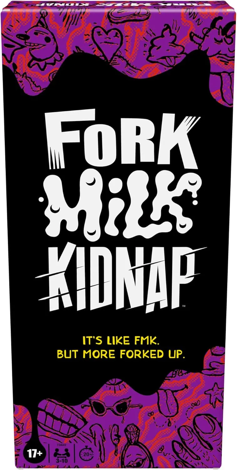 Hasbro Gaming Fork Milk Kidnap Game for Adults Only, an Adult Party Game of Questionable Choices, Ages 17 , for 3 to 10 Players, Hilarious NSFW Card Games