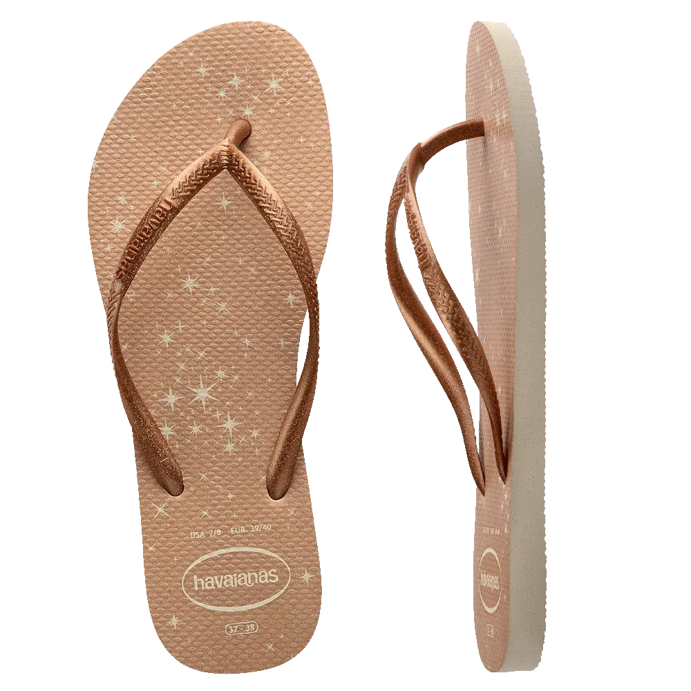 .Havaianas Womens Slim Glitter Gold Stars Gloss Flip Flops Golden - HVSTAR - F