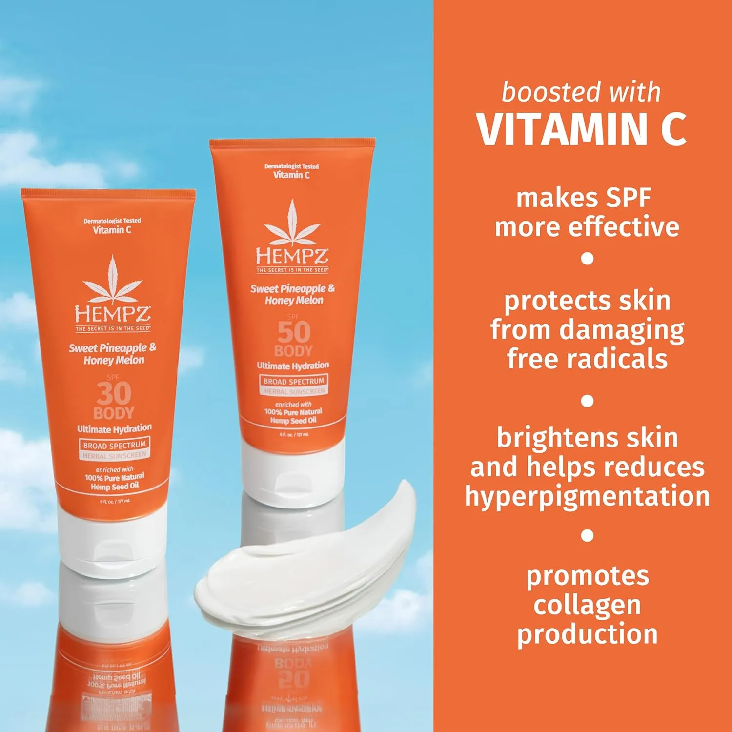 Hempz Daily Body Sunscreen SPF 30, Sweet Pineapple and Honeymelon, Reef Safe, Vegan, Dermatologist Tested, 6 oz