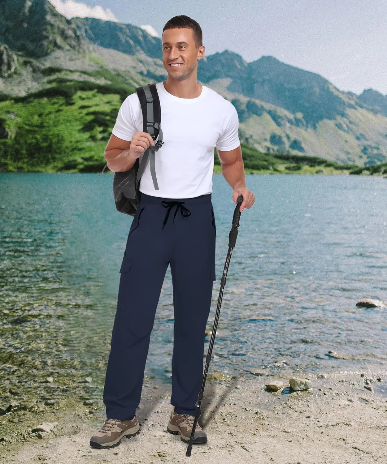 Hiking Pants Men Water Resistant Cargo Pants Lightweight Travel Pants with Zipper Pockets for Work Fishing Outdoor QYY24011