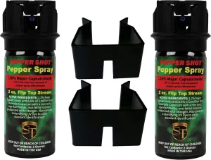 Home Safety Bundle: Two 1.2 Percent MC 2 Oz Flip Top Pepper Sprays and 2 Wall Mounts - Lot of 4 as Shown