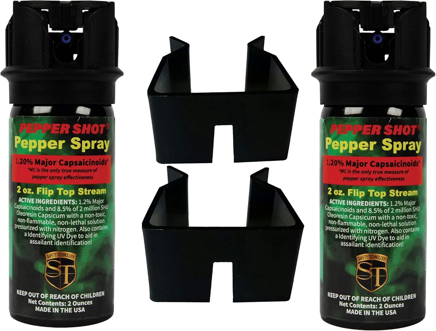 Home Safety Bundle: Two 1.2 Percent MC 2 Oz Flip Top Pepper Sprays and 2 Wall Mounts - Lot of 4 as Shown