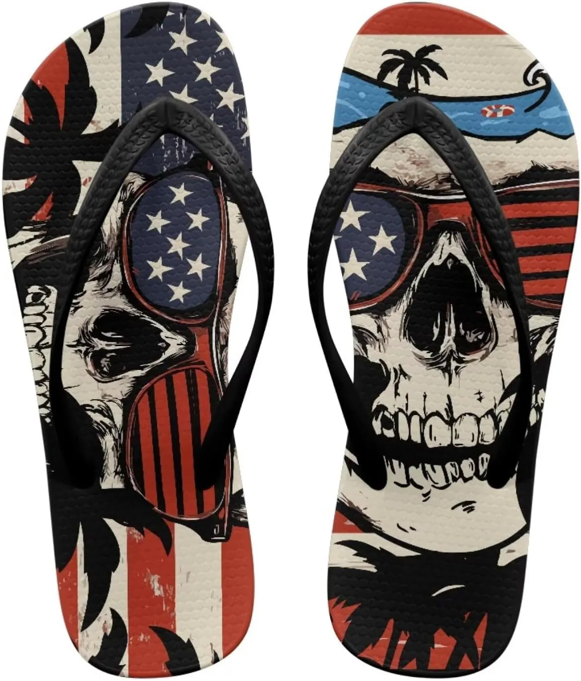 Howilath Gothic Skull Print Women Flip Flops Pool Beach Thong Sandals Soft Bathroom Shower Shoes with Arch Support