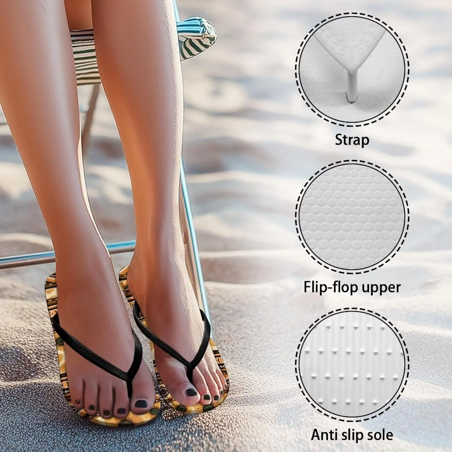 Howilath Gothic Skull Print Women Flip Flops Pool Beach Thong Sandals Soft Bathroom Shower Shoes with Arch Support