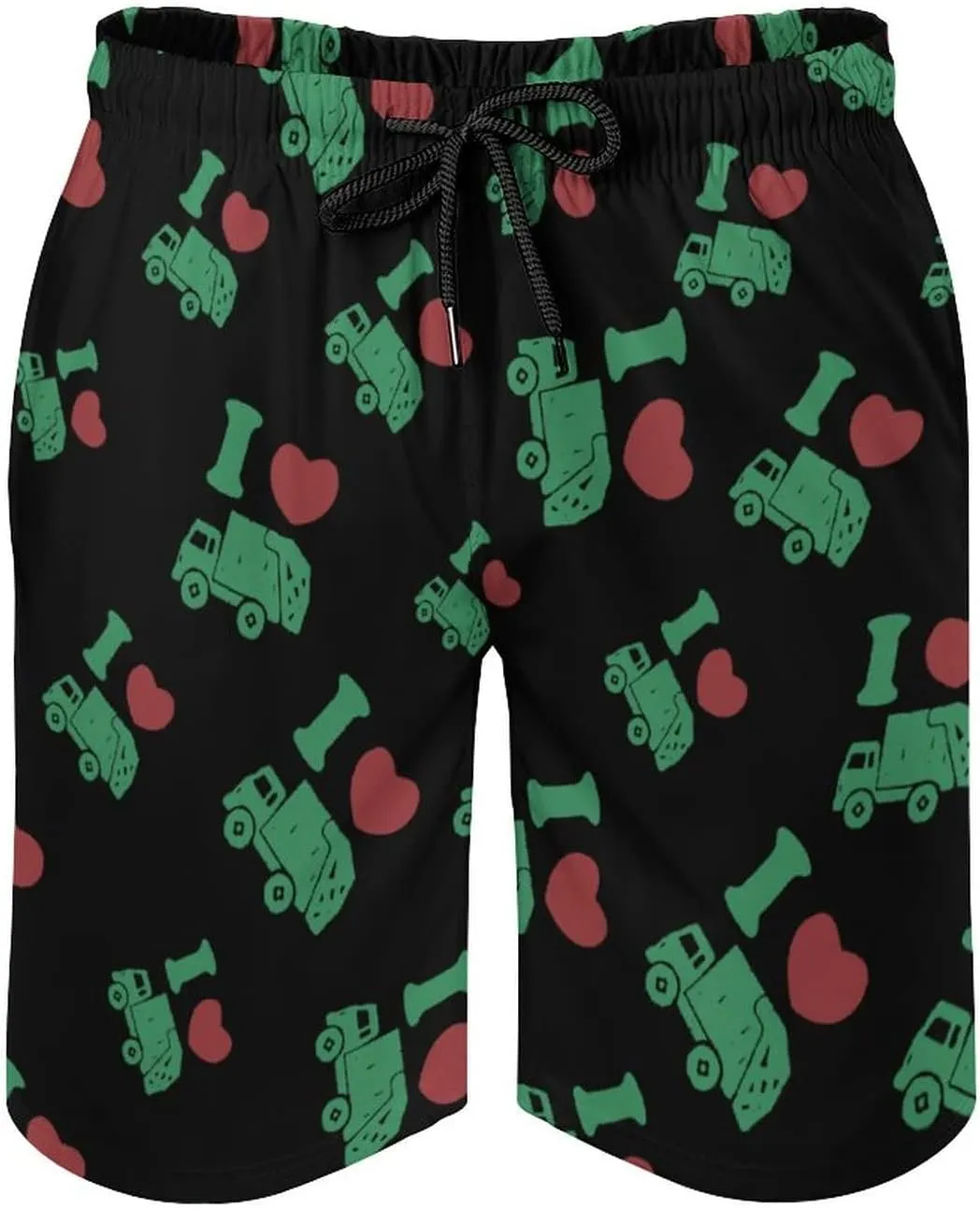I Love Trash Garbage Trucks Men's Comfort Swim Trunks Quick Dry Beach Shorts with Mesh Lining