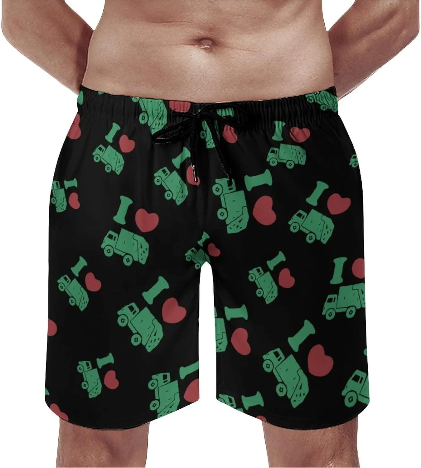 I Love Trash Garbage Trucks Men's Comfort Swim Trunks Quick Dry Beach Shorts with Mesh Lining