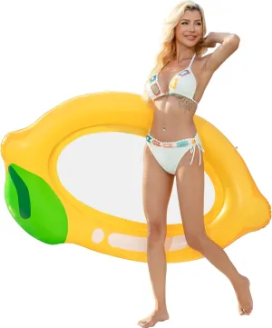Inflatable Lemon Pool Float Floatie Pool Float Lounge Raft Floaties Water Floating Recliner Chair Fun Large Blow Up Summer Beach Swimming Floaty Party