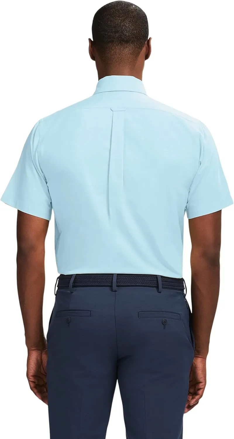 IZOD Men's Dress Shirt Regular Fit Oxford Short Sleeve All Over Stretch Button Down Collar