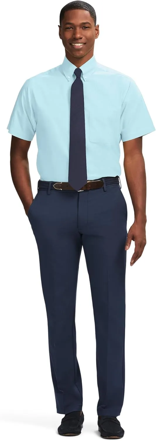 IZOD Men's Dress Shirt Regular Fit Oxford Short Sleeve All Over Stretch Button Down Collar