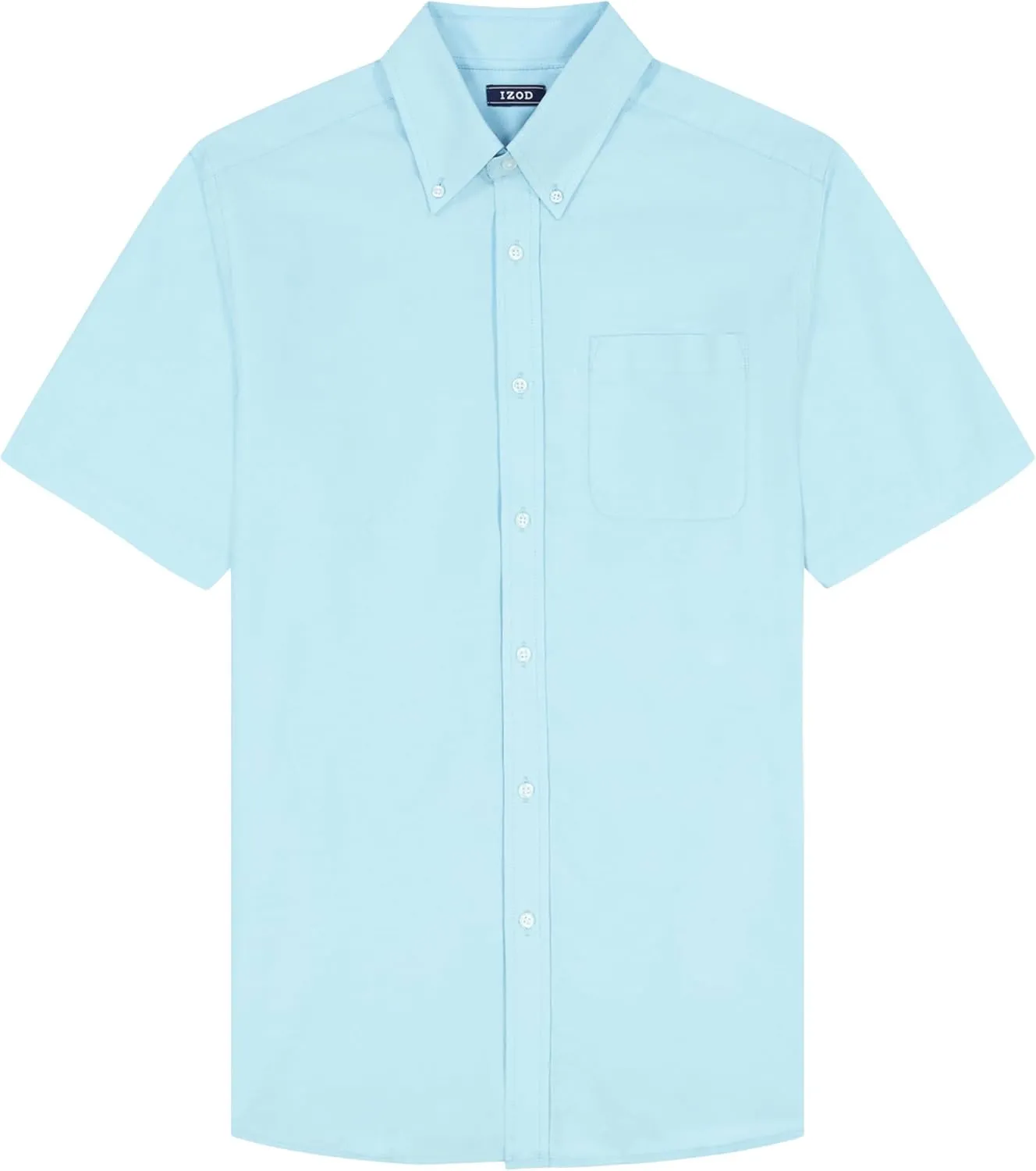 IZOD Men's Dress Shirt Regular Fit Oxford Short Sleeve All Over Stretch Button Down Collar