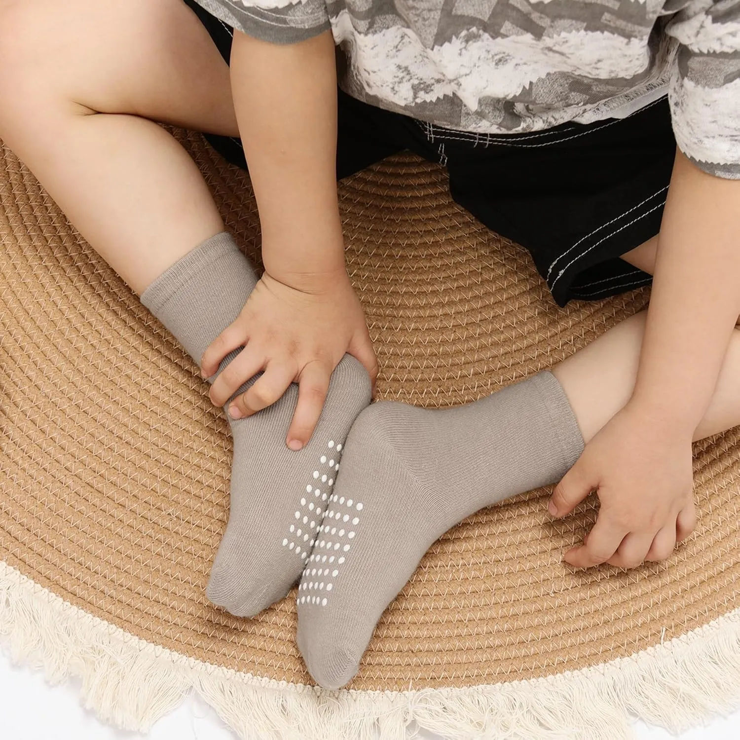 JAKIDAR 12 Pack Baby Toddler Socks Non Slip Grip Cotton Crew Socks for Boys Girls Infants Kids