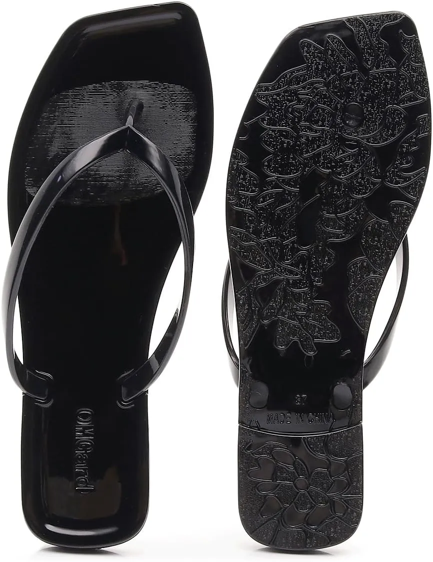 Jelly Sandals for Womens Flip Flops Thong Flat Jellies Shoes Clear Square Slides Size 10 Summer Beach Slipper Durable Quick Drying Soft