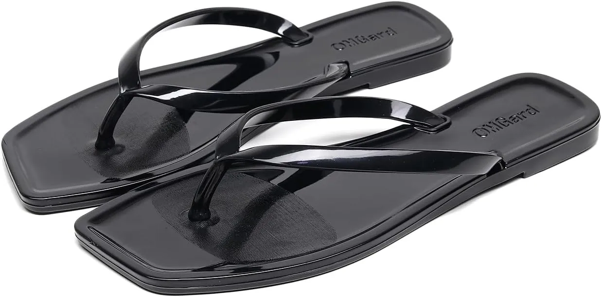 Jelly Sandals for Womens Flip Flops Thong Flat Jellies Shoes Clear Square Slides Size 10 Summer Beach Slipper Durable Quick Drying Soft
