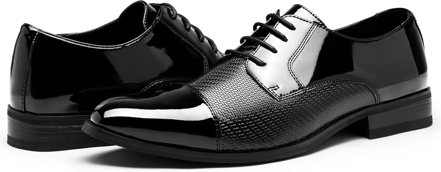 Jousen Mens Dress Shoes Tuxedo Patent Oxford Classic Comfortable Dress Shoes for Men