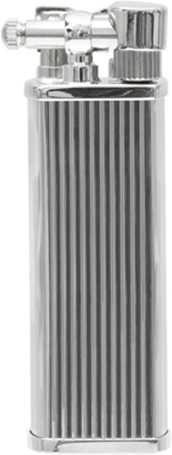 Kenshi Mizo Silver Japanese Pipe Lighter - Refillable, Angled & Adjustable Soft-Flame, Travel Friendly, Flip Top, Uses Butane