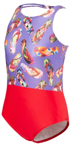 Kes-Vir Girl's Flipflop Halterneck - Damson/Rose