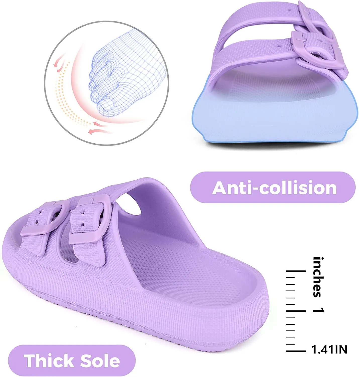 Kids Buckle Cloud Slides丨Boys Girls Slip On Sandals丨Youth Shower Flip Flops Beach Pool Shoes EVA Adjustable Summer Slippers （12 Little Kids - 7 Big Kids）