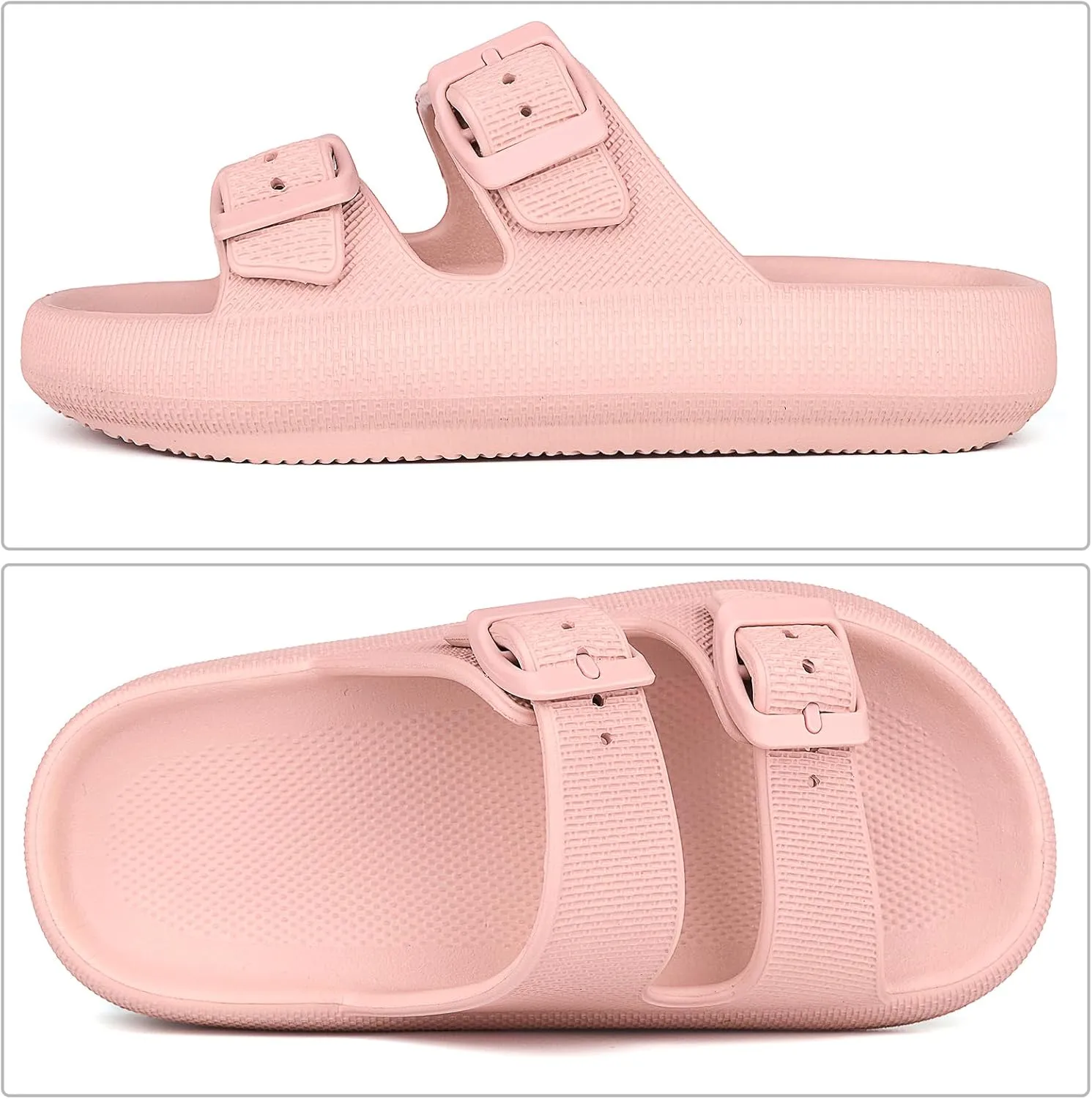 Kids Buckle Cloud Slides丨Boys Girls Slip On Sandals丨Youth Shower Flip Flops Beach Pool Shoes EVA Adjustable Summer Slippers （12 Little Kids - 7 Big Kids）