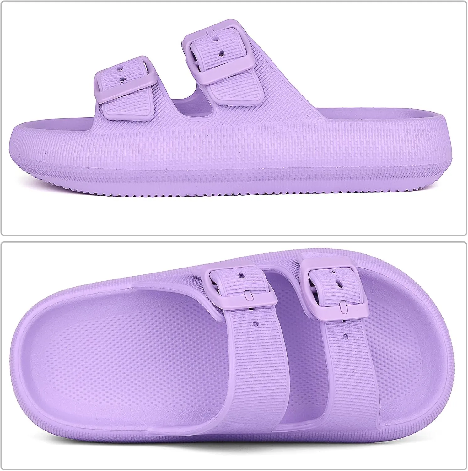 Kids Buckle Cloud Slides丨Boys Girls Slip On Sandals丨Youth Shower Flip Flops Beach Pool Shoes EVA Adjustable Summer Slippers （12 Little Kids - 7 Big Kids）