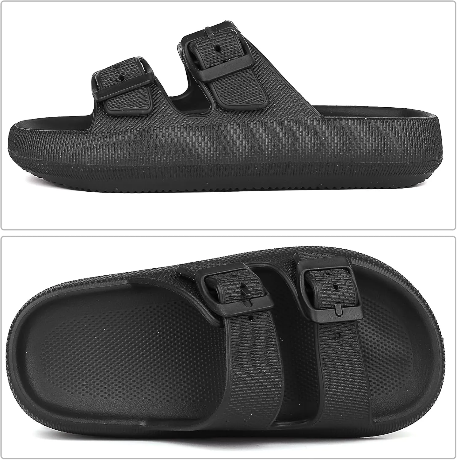 Kids Buckle Cloud Slides丨Boys Girls Slip On Sandals丨Youth Shower Flip Flops Beach Pool Shoes EVA Adjustable Summer Slippers （12 Little Kids - 7 Big Kids）