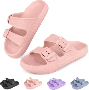 Kids Buckle Cloud Slides丨Boys Girls Slip On Sandals丨Youth Shower Flip Flops Beach Pool Shoes EVA Adjustable Summer Slippers （12 Little Kids - 7 Big Kids）